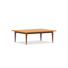 A minimalist, light brown wooden table with four legs, casting a soft shadow on a white background.