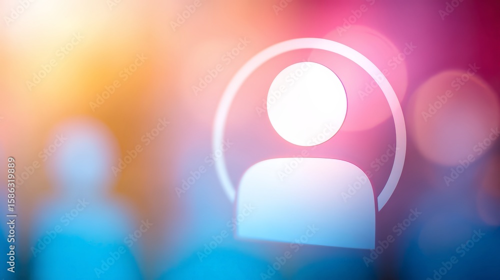 Poster a vibrant, colorful background with an abstract user icon symbolizing connectivity.