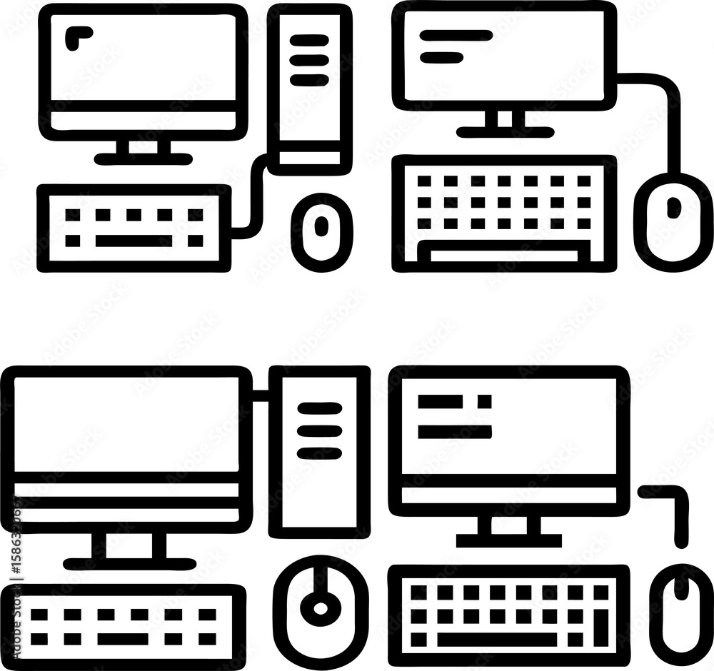 Fototapete full desktop computer icon collection in flat outline vector style for saas, websites, and tech bran
