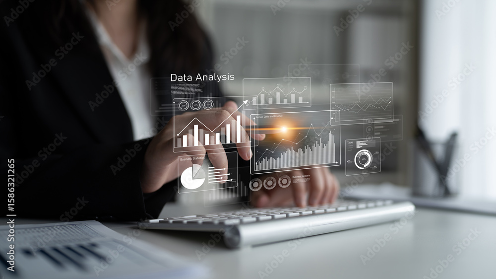 Aufkleber business data analysis dashboard showing charts, statistics, and performance metrics for decision-ma