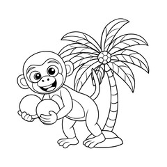 Obraz premium Playful Monkey Playing with Coconuts Under Tropical Trees Coloring Page