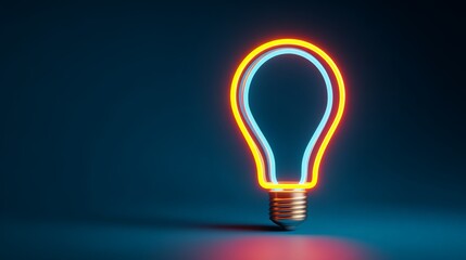 A vibrant neon light bulb glowing against a dark background, symbolizing ideas and creativity.