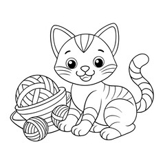 Smiling Kitten Playing with Yarn Balls in a Cozy Room Coloring Page