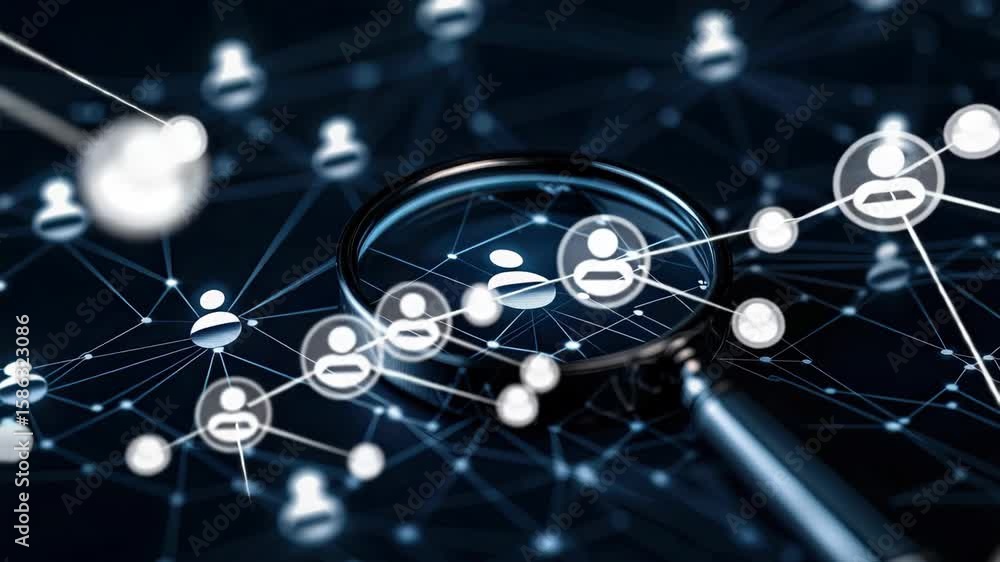Poster analyzing how digital networks function, focusing on connections and interactions among users throug