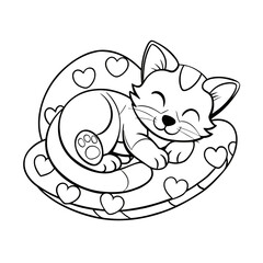 Adorable Kitten Curled Up Sleeping on a Pillow Coloring Page