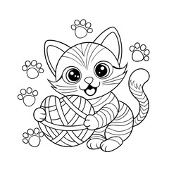 Adorable Kitten Playing with a Ball of Yarn Coloring Page