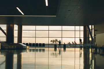 airport terminal at dusk