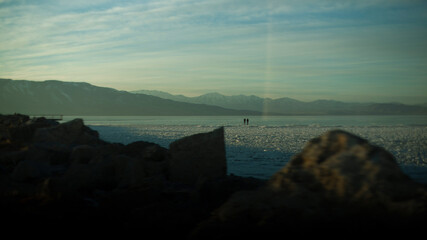 Frozen over lake in the winter time