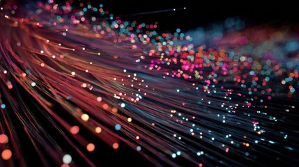 Premium image of advanced fiber optic network infrastructure featuring high-speed data transmission cables with colorful light effects.