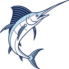 Vector illustration of a cartoon fish swimming underwater in the ocean with blue and white colors