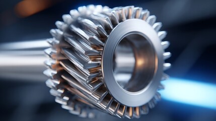 A complex, glowing metallic gear from a futuristic engine, macro shot. A concept image representing the future of advanced engineering and mechanics.