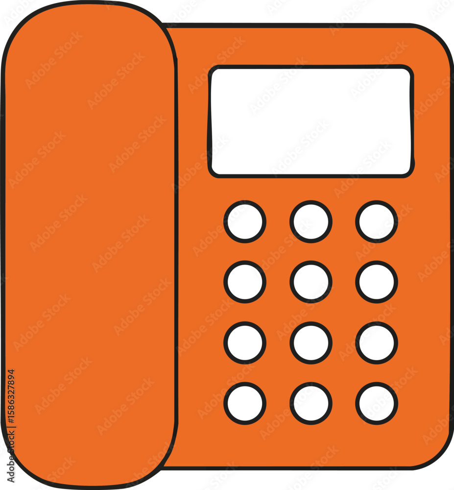 Poster orange landline telephone vector illustration with keypad and display screen in simple flat style