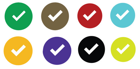 Flat vector icon set of checkmark, tick symbol in different position and shapes on a white background