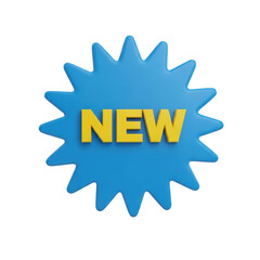 Blue star with yellow new text isolated on transparent background