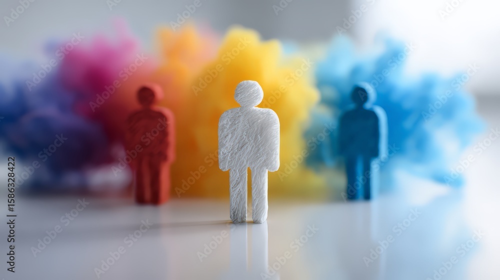 Poster colorful figures representing diversity and unity in a modern setting.