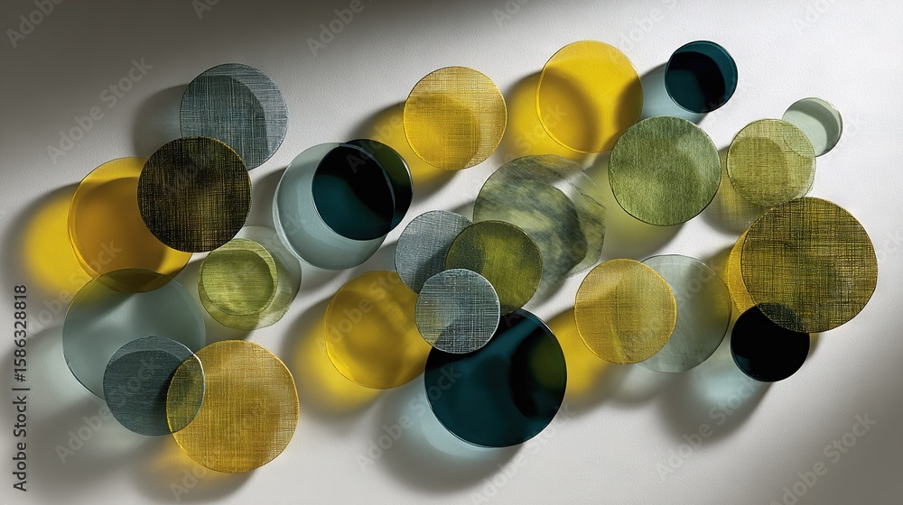 Aufkleber a cluster of yellow and green orbs on a white background adjacent to a wall with a cast shadow