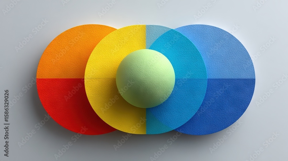 Poster a multicolored circle with an egg in the center on a gray background and a white wall behind it