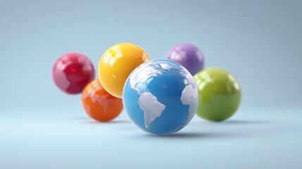 Obraz premium Colorful globes representing unity and diversity across the world.