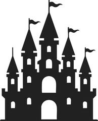 Fototapeta premium Majestic castle silhouette, enchanted fortress, fairytale architecture, vintage engraved style