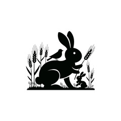 easter bunny rabbit vector eating wheat. photo image theme icon logo wallpaper.