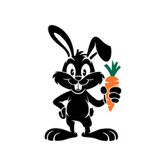 black rabbit with carrot vector logo icon photo image jpg.