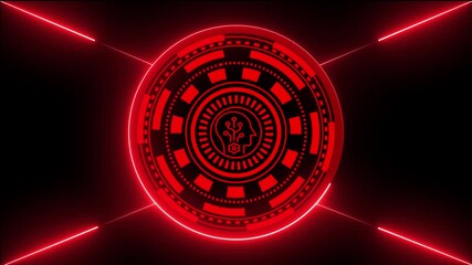 abstract neon tech with neural network symbol on dark background,glowing cybernetic ai head visualization,futuristic ai brain hud animation on black background, - Powered by Adobe