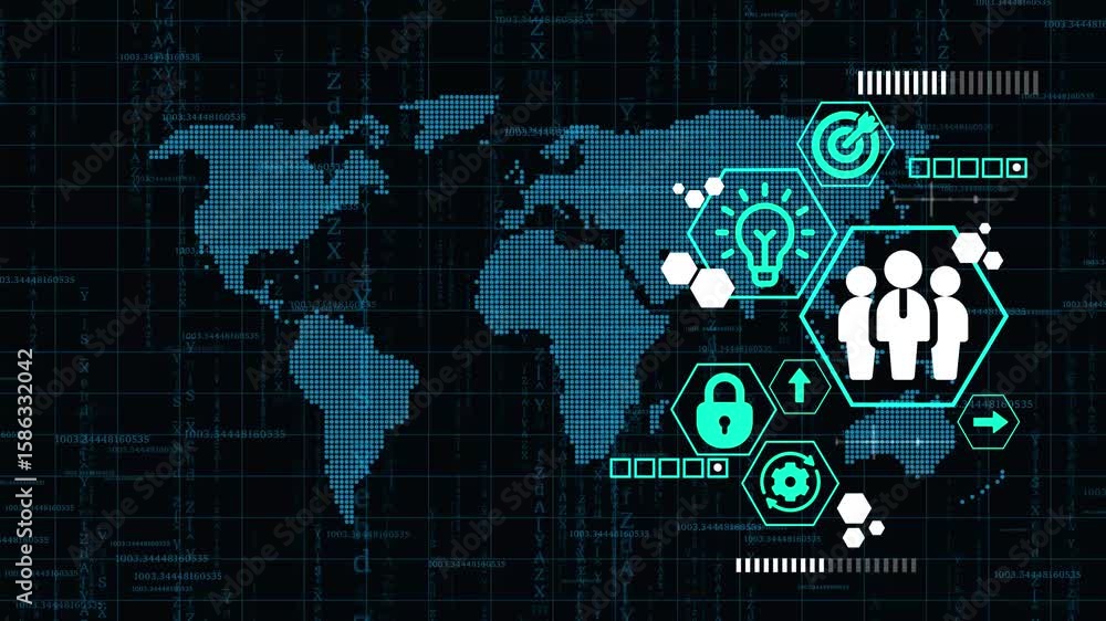 Poster global team work concept animation. team work sing animation. organizational structure concept illus