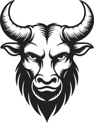 Fototapeta premium Minotaur head illustration, mythical creature, horned beast, Greek mythology, legendary figure, symbolic representation, intricate details, vintage engraving style, artistic expression