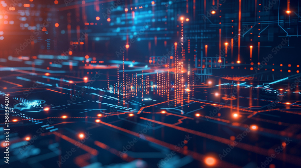 Poster data visualization action digital landscape technology scene cyber environment abstract viewpoint fu