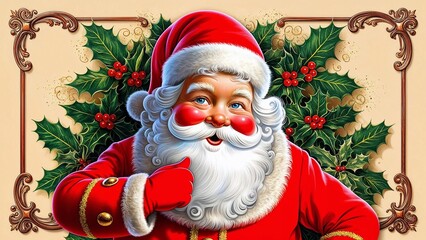 Vintage Santa Claus with Holly Berry leaves and berries 