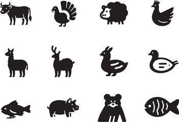 Naklejka premium Collection of farm and wild animal silhouettes isolated on transparent background