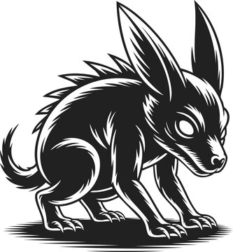 Mysterious chupacabra illustration in vintage engraved style, mythical creature, folklore legend, dark fantasy artwork
