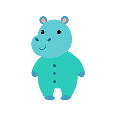 Fototapeta premium Sweet baby hippo dressed in starry night pajamas Line Art Vector illustration