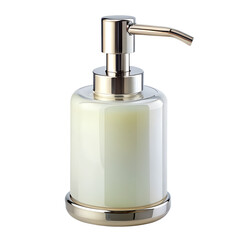Obraz premium A stylish glass and chrome soap dispenser with a gold pump on a transparent background