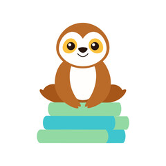 Obraz premium Relaxed baby sloth sitting on a stack of diapers Line Art Vector illustration