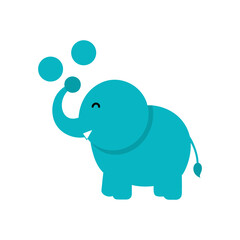 Sweet baby elephant blowing soft bubbles upward Line Art Vector illustration