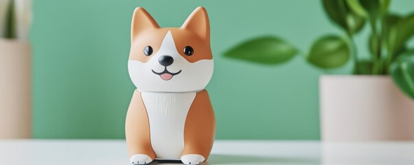 Cartoon Corgi Robot Toy on Table, green background ,AI, Pets