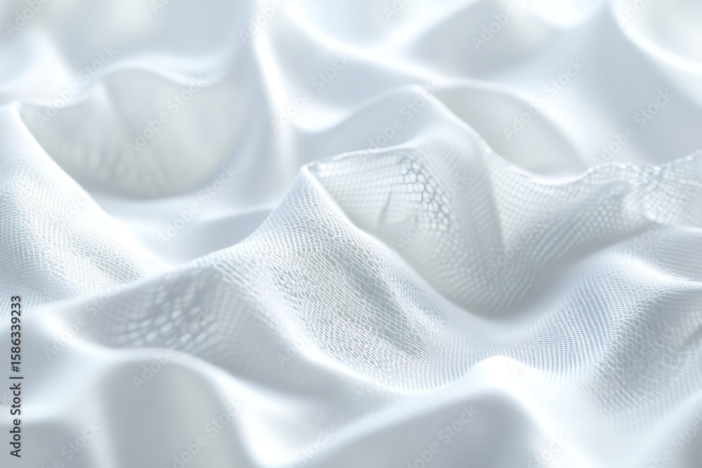 Poster close up view of white fabric with intricate texture and gentle folds, showcasing soft shadows and d