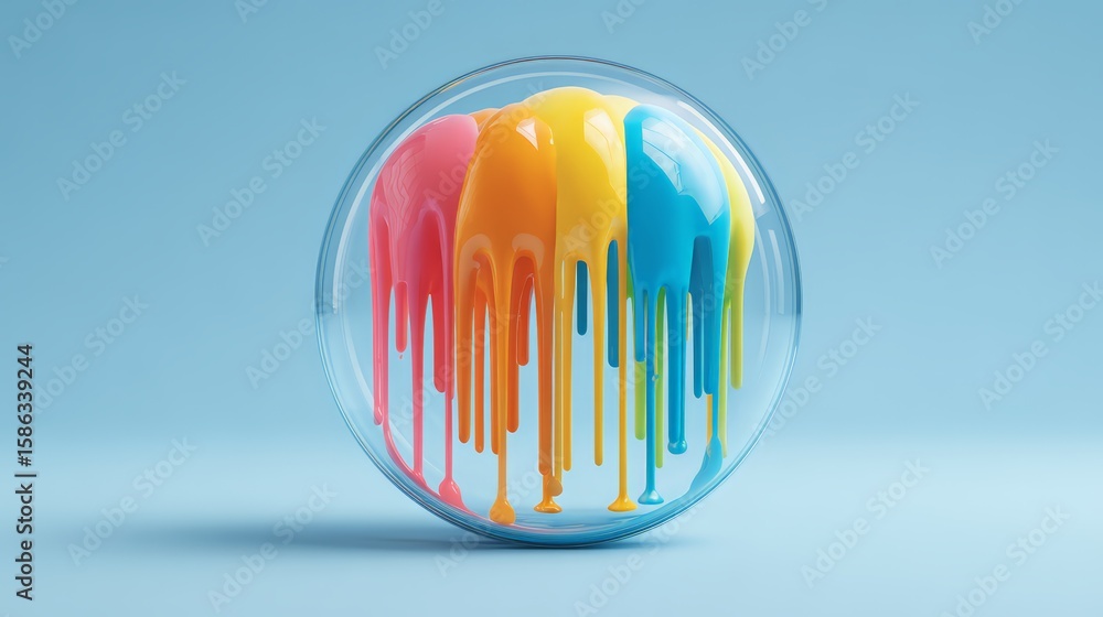 Aufkleber vibrant colors in a round container, showcasing melting paint in dynamic patterns.