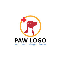 pet paw store logo design vector