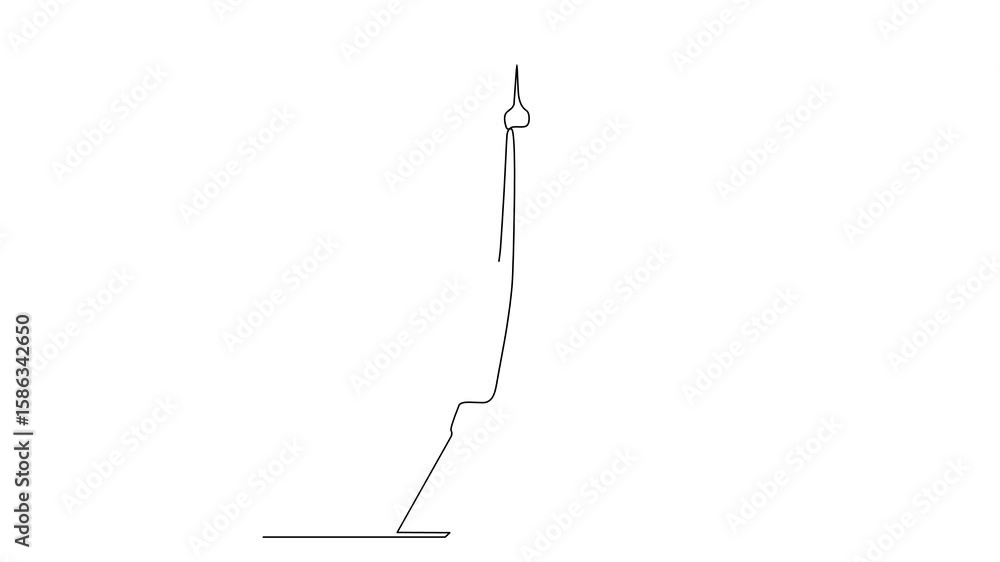Poster animated self drawing of continuous line draw of eiffel tower. full length one line animation. 4k
