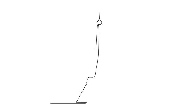 Animated self drawing of continuous line draw of Eiffel tower. Full length one line animation. 4K	