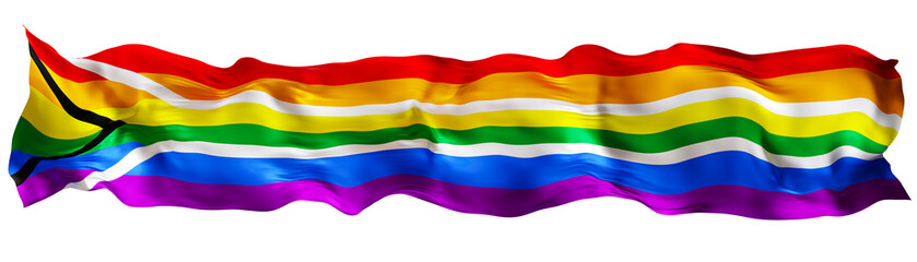 Colorful Gay Flag of South Africa displayed on transparent background, representing unity and acceptance within the LGBTQ community. Flag features bold colors symbolizing diversity and pride. 3D.