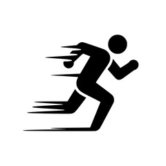 Obraz premium Fast Runner: A bold black and white vector illustration depicting a person sprinting at high speed, conveying dynamism and swift movement.