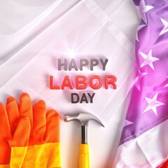 Happy labor day celebration with american flag and tools