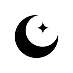 Fototapeta premium Crescent Moon and Star: A simple black and white vector illustration of a crescent moon and a shining star, perfect for design projects.