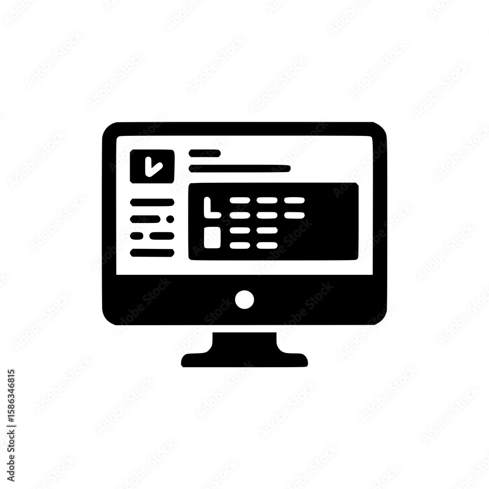 Fototapete desktop interface icon: a bold, monochrome vector illustration depicts a computer screen displaying 