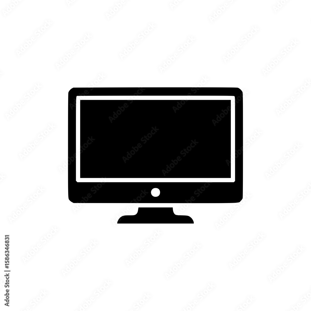 Poster simple computer monitor icon: a basic black and white vector illustration of a desktop monitor, idea