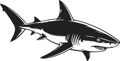 Fototapeta premium Shark, ocean predator, marine creature, swimming fish, sleek design, vintage style engraving demonstrating movement and power