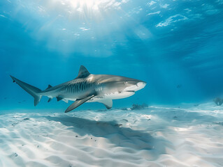 Obraz premium tiger shark slowly patrolling sandy seabed
